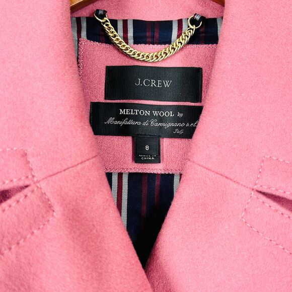 NEW J Crew 8 Melton Wool Blend Jacket Pink Crop Lined Gold Crest Buttons ITALY - Picture 8 of 8
